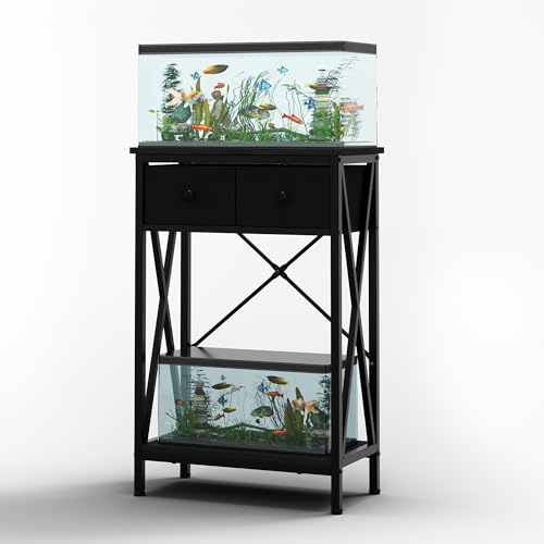 Fish Tank Stand 10 Gallon: Sturdy Aquarium Stand with Accessories Storage - Metal Fish Tank Table for 5-10 Gallon Reptile Breeder Turtle Terrarium - 19.4"X11.5" Weight Capacity 220 lbs