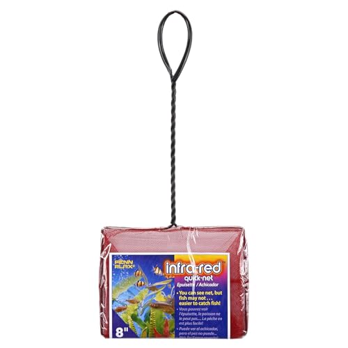 Penn-Plax Quick-Net Aquarium Fish Net - Fine Mesh, Vinyl-Covered Braided Handle - Small Aquarium Cleaning Tool for Gentle Fish Handling - Use in Freshwater & Saltwater Tanks - color: Red, size: 8" Net - 10" Handle