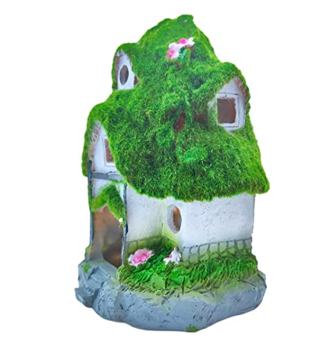 M2cbridge Aquarium Decorations Fish Hideout House Betta Cave Landscape Garden Decoration with Green Lifelike Moss (Garden Shed) - style: Garden Shed