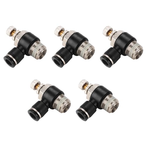 5Pcs Push to Connect Air Flow Control Valve, Black 5/16in Tube OD x 3/8" Male Thread 90 Degree Elbow Speed Control Valve Pneumatic Connector Quick Fittings - size: Male Thread G3/8 x Black (5pcs)