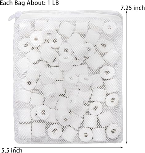 TOPZEA 6 Lb Aquarium Filter Media Ceramic Rings, Premier Bio Filter Medias with Zipper Mesh Bags for Koi Pond, Canister, Fish Tank Filter, Pure White