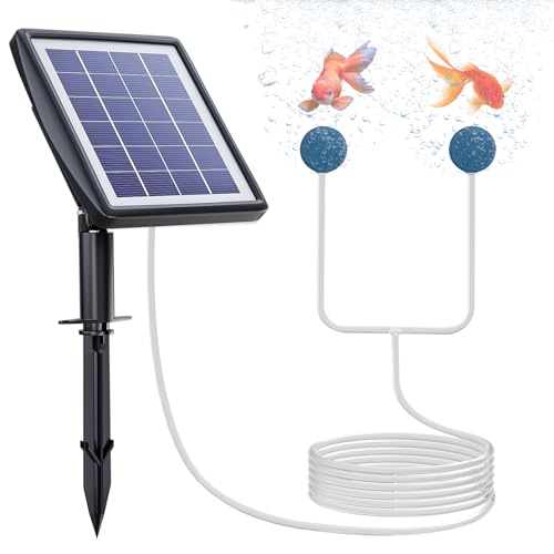 PChero Solar Pond Aerator, 2W & 2200mAh Solar Aquarium Air Pump with 2 Air Stone, 2 Modes Bubbler for Aquarium, Fish Tank, Outdoor Small Pond, Hydroponics