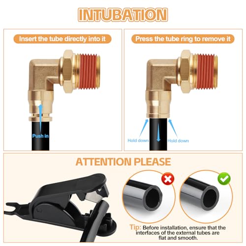 6PCS DOT Quick Push to Connect Brass Air Brake Fitting, Kalolary Brass 90 Degree Elbow DOT Line Fittings 3/8"OD×1/2"NPT Thread Air Brake Line Fittings Air Suspension Kit Air Hose Repair Kit - size: 90° Elbow 3/8"OD ×1/2"NPT