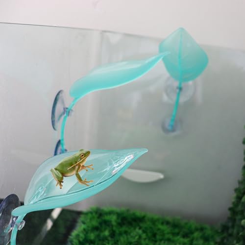 3 Pack Plastic Leaf Decorations with Suction Cups, Frog Habitat Platform, Reptile Decorations for Terrarium, Tank Terrarium Accessories for African Dwarf, Toad - color: Light Blue