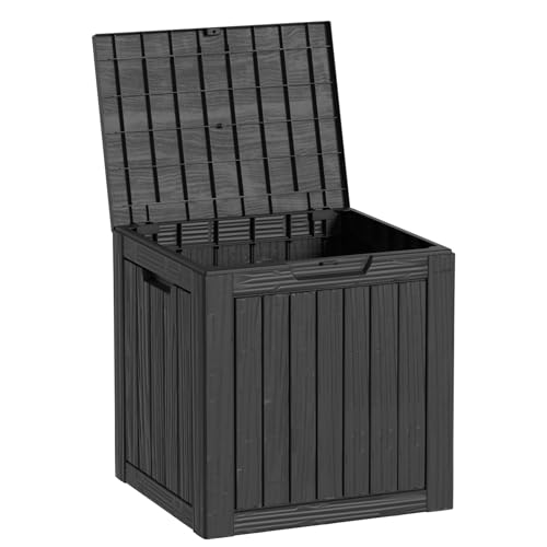 TARKARI 35 Gallon Outdoor Storage Box Waterproof, Resin Deck Boxes with Lockable Lid & UV-Resistant for Patio, Pool, Garden Furniture Cushions & Accessories, Black - color: Black, size: 35 GAL