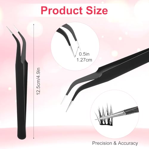 10 Pieces Tweezers for Crafting Stainless Steel Curved Pointed Tweezers Precision Sticker Tweezer with Protective Cover for Eyelash Extensions Stickers Rhinestones Crafts (Black) - color: Black
