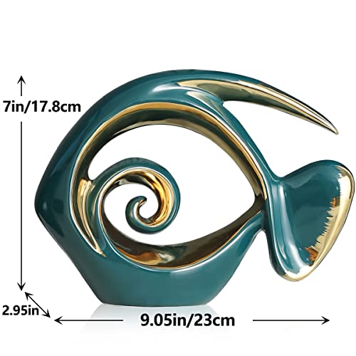 Green Gold Ceramic Fish Figurines - Coastal Home Decor, Modern Ocean Centerpieces for Living Room, Dining Area, Bathroom, Office, Coffee Table, Beach House, Nautical, Seaside, Entrance, Shelf Display - color: Green, size: Large