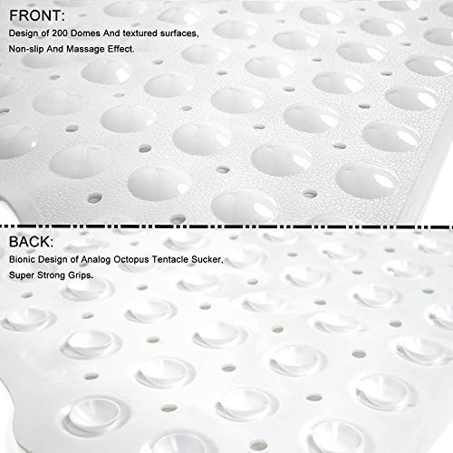 TEESHLY Bath Tub and Shower Mats, Non-Slip 39 x 16 Inch Extra Long Bathtub Mat, Machine Washable BathMat with Drain Holes, Suction Cups for Bathroom (Opaque White) - color: Opaque White