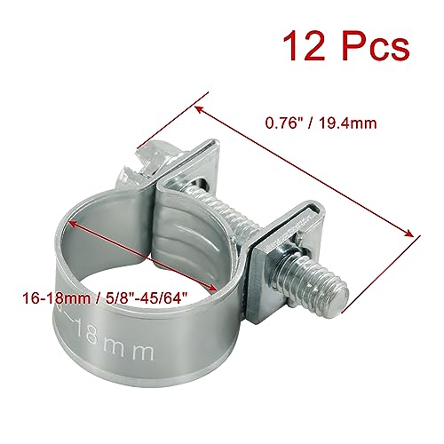 12pcs Gas Line Clamp(16-18mm), Zinc Plated Mini Fuel Hose Clamp Adjustable Tube Clamp for Pipe Fuel Line - size: 16-18mm
