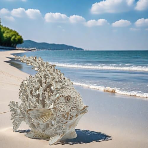 VVGIFTS Beach Coastal Decor Coral Reef Angelfish Home Office Desk Decor Sculpture Statue for Tabletop Shelf Bathroom Decoration Ornament Gift (White) - color: White