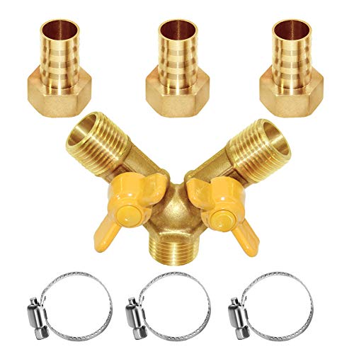 Joywayus 3 Way Shut off Ball Valve 5/8" Hose Barb Y Shaped 2 Switch Brass Fitting - size: 5/8 Inch - 1 pc