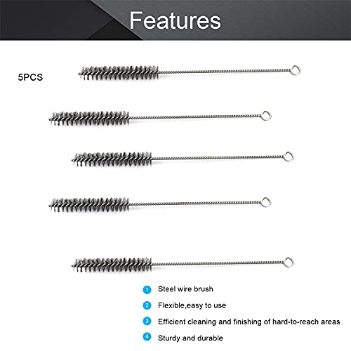 Utoolmart Wire Tube Brushes, Stainless Steel Bottle Bristle Cleaning Spiral Power Pipe Brush,0.8-inch Diameter 12-inch Length, Long-Handle Cleaner for Auto Parts, Bottles,Tubes, Keyboards,Glass - color: 5pcs, size: 2cm