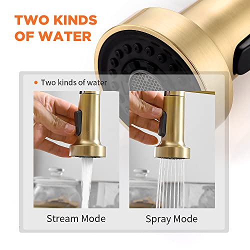 Kitchen Faucets with Pull Down Sprayer 304 Stainless Steel Industrial Single Handle One Hole Faucet for Farmhouse Camper Laundry Utility Rv Wet Bar Sinks Gold 9009K - color: C - Brushed Gold