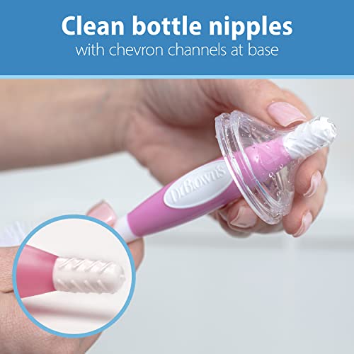 Dr. Brown's Reusable Sponge Baby Bottle Cleaning Brush Set with Suction Cup Stand, Scrubber and Nipple Cleaner, Pink, 3 Pack - color: Pink Bottle Brush, size: 3-Pack