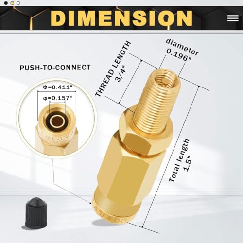 5 Packs 1/4" Air Value Inflation Schrader Valve, Schrader Valve Adapter with Push to Connect Button for 1/4" OD Air Hose Fittings for Semi Trucks Trailers - size: 1/4" OD 5PCS, style: Schrader Valve