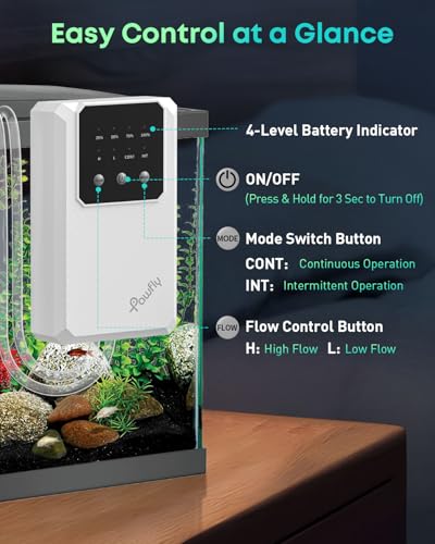 Pawfly Aquarium Air Pump, 64 GPH Rechargeable Fish Tank Air Pump for Tank Up to 65 Gallons, Ultra Quiet Adjustable Oxygen Pump with Airline Tubing, Air Stone & Check Valve, Aerator for Fish