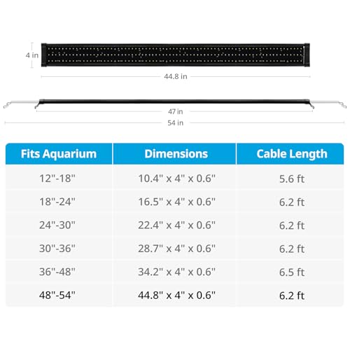 NICREW ClassicLED Plus LED Aquarium Light with Timer, 32 Watts, for 48 to 54 Inch Fish Tank Light, Daylight and Moonlight Cycle - size: 48 - 54 in