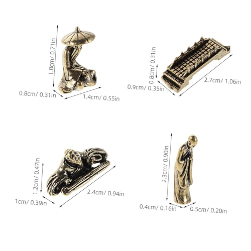 GLEAVI 4pcs Miniature Brass Fisherman Figurines Set with Monk, Bridge, and Elderly Musician – Chinese Fisherman Sculpture for Garden, Aquarium, and Terrarium Decor