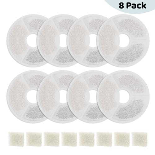 SARPAWS 8 Pack Replacement Filters & 8 Pack Pre-Filter Sponges Set – Official Replacement Filters for Sarpaws Cat Drinking Water Fountains Dog Water Dispenser-FW1 and W8-L-E
