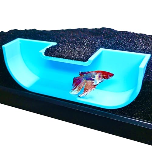 Betta Underground Tunnel Hideout Cave | Aquarium Hide for Small Fish and Shrimp | Viewing Betta Fish Rest Hammock Enrichment Toy | Betta Fish Tank Accessories Decorations Toys Decor (Light Blue) - color: Light Blue