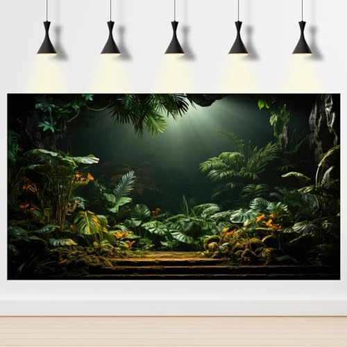 Rainforest Aquarium Background Tropical Palm Leaves Fish Tank Background Jungle Style Floral Pattern Landscape Reptile Tank Backgrouds Foggy Misty Green Leaves Reptile Enclosure Backgrounds 24x12in - color: Brown Green, size: 24(W)x12(H)inches/ 60(W)*30cm