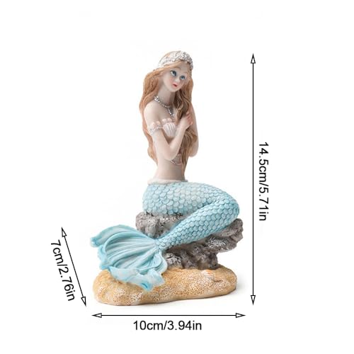 Rayberro 5.71" Mermaid Figurine Resin Mermaid Sculpture Mediterranean Princess Statue Home Office Desktop Ornaments Bookshelf Decor Mermaid Collectible Crafts Fish Tank Aquarium Decoration - color: Blue Sitting1