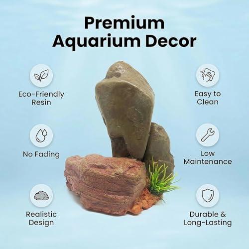 Mipukbay Medium Aquarium Decor Rock, Resin Fish Tank Artificial Stone Ornament for Freshwater/Saltwater, Safe Landscape Hideout for Betta Fish, Goldfish and Aquatic Pets - size: Medium
