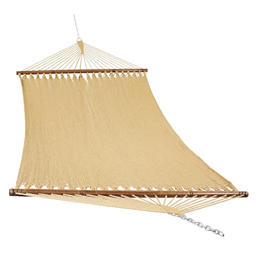 Sunnydaze Soft-Spun Polyester Rope Double Hammock for Outside - 600-Pound Weight Capacity Extra Large Hammock - Tan - color: Tan