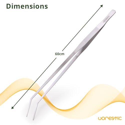 VORESTIC Curved Aquarium Tweezers 23.6 Inch, Stainless Steel Long Tongs for Fish Feeding, Reptile Feeding Tongs, Fish Tank Tool, Terrarium Tweezers, Aquarium Feeder and Aquascaping Tool - color: Silver