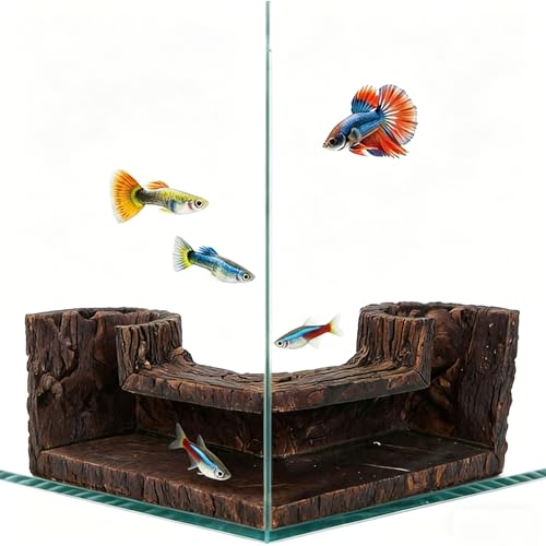 Aquarium Corner Hide Cave – Safe Resin Fish Shelter for Stress Reduction, BPA-Free Tank Decoration, 5.1”x2.7”x1.7” Ideal for Betta, Shrimp & Small Tropical Fish
