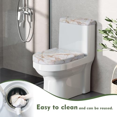 Toilet Tank Lid Cover Replacement Set of 2, Durable Toilet Covers Set with Elastic Bottom Fits Most Size Toilet Tanks & Lids Home Decoration, White Brown Marble - color: White Brown Marble