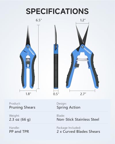 Fondwell 6.5" Garden Shears Pruning Scissors: 2 Pack of Lightweight Bud Trimming Scissors for Precision Cutting - Non-Stick Curved Blade - style: 2pcs Trimming Scissors (Curved Blades)