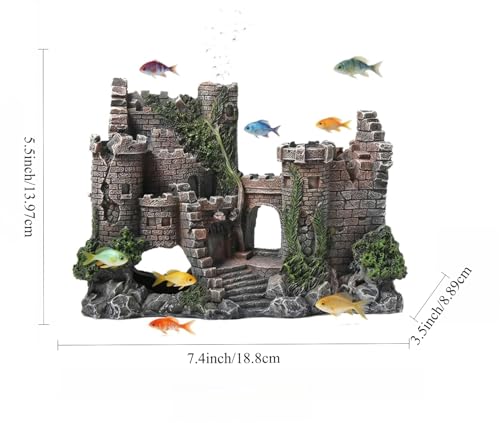 Fish Tank Aquarium Castle Decor, Hiding Spots, Safe for Aquatic Pets to Breed Play & Rest, Freshwater Saltwater Tank Landscaping Accessory