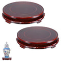 M METERXITY 2 Pack Display Stand, Brown Wooden Stands for Display, Stable Round Base Stand Decor for Fishbowl Planter [Rotation, 6.69'' x 1.34''] - size: 6.69'' Top Diameter