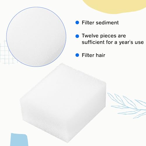 12 Pack Cat Fountain Filters Sponge Replacement Pet Fountain Pre-Filter Square Foam Sponges for 84oz/2.5L Cat Water Fountains, White