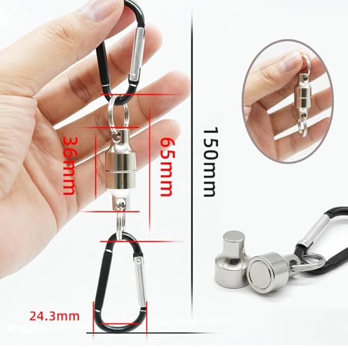 Magnetic Net Release Fly Fishing Net Retractor Magnetic Keychain, for Fly Fishing with Retractable Coiled Lanyard Carabiner - color: Silver Iron