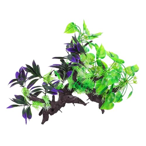 Abaodam 2pcs Artificial Aquarium Plants with Driftwood Ornament, Simulated Resin Water Grass Fish Tank Decorations for Home and Public Aquariums