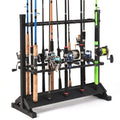 24-Rod Aluminum Fishing Rod/Pole Holder, Rustproof Fishing Rod Rack with 360° Lockable Wheels, Multi-Functional Storage Organizer for Garage & Home, Fits Most Rods & Golf Clubs (Black)