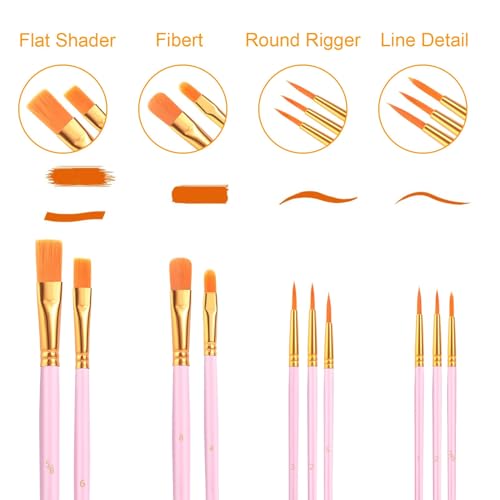 AROIC Painting Brushes Set, 10 Packs /100 Pieces, Nylon Brush Head, Suitable for Oil and Watercolor, Perfect Suit of Art Painting, Best Present for Painting, Pink - color: Pink, size: 100pcs