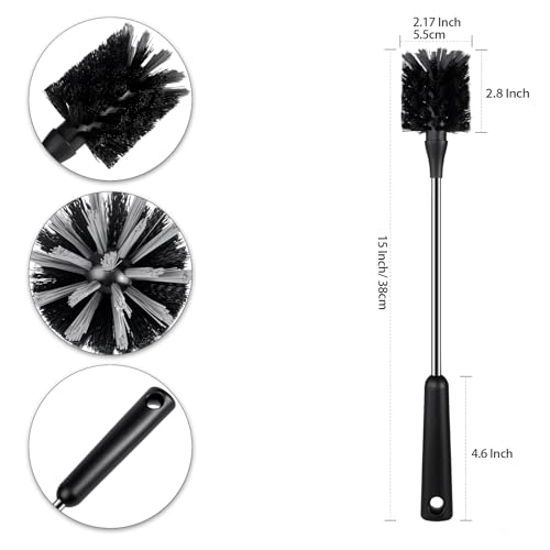 Water Bottle Brush, 15 Inches Long Stainless Steel Handle Bottle Brush Cleaner, Bottle Scrubber, Kitchen Scrub Cleaning Brushes for Cup, Wine Glasses, Coffee Mugs, Tumblers, Wine Decanters, Black - style: Bottle Brush