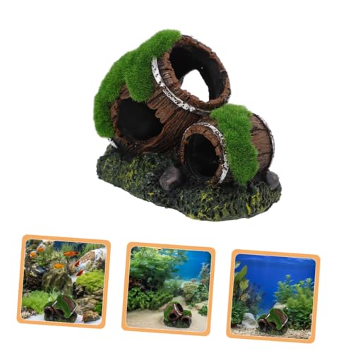 Resin Aquarium Barrel Ornament Fish Tank Broken Barrel Decoration Shrimp Hideout Shelter Realistic Fish Tank Decor for Betta and Aquarium Pets