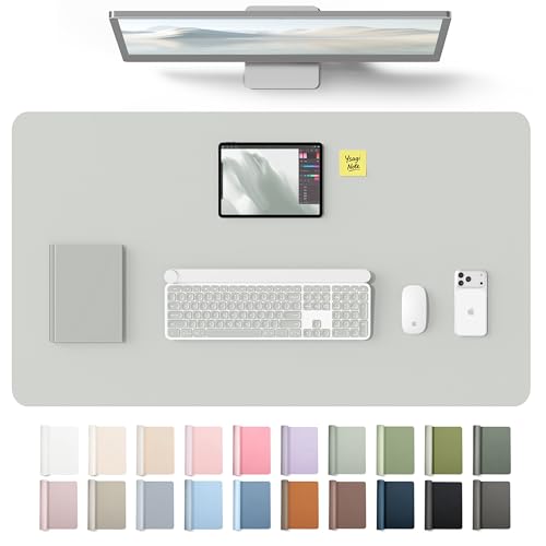 YSAGi Leather Desk Protector, Office Mat, Large Mouse Mat, Non-Slip PU Leather Blotter, Laptop Desk Mat, Waterproof Writing Pad for Office and Home(Light Grey, 40" x 24") - color: Light Grey, size: 40" x 24"