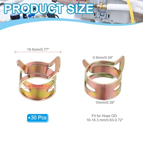 PATIKIL Spring Band Hose Pipe Clamps for 16-18.3 mm OD Hose, 30 Pack Silicone Vacuum Constant Tension Band Clips for Fuel Line Silicone Air Hose Tube Water Pipe, Gold - size: 16-18.3 mm