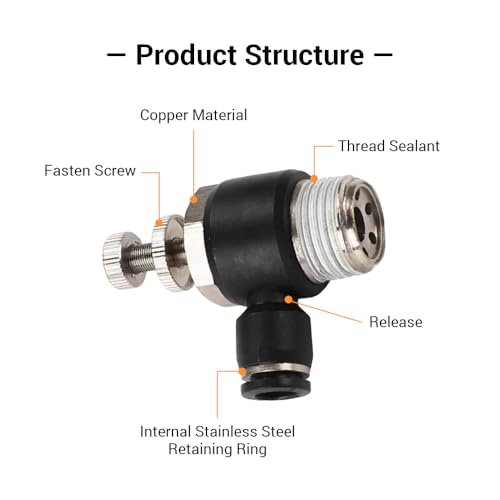 5Pcs Push to Connect Air Flow Control Valve, Black 5/16in Tube OD x 1/2" Male Thread 90 Degree Elbow Speed Control Valve Pneumatic Connector Quick Fittings - size: Male Thread G1/2 x Black (5pcs)