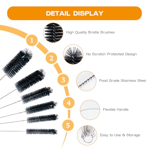Straw Cleaner Brush Set,6 Piece 12" Long Pipe Tube Bottle Brushes for Cleaning Narrow Neck Bottles,Coffee Maker,Glass Cups - size: 12 inch large diameters set (6pcs)