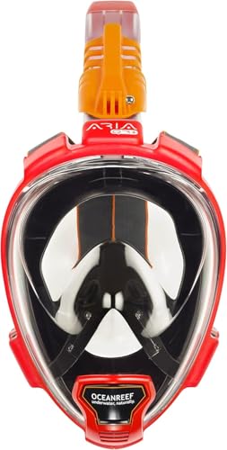 OCEAN REEF - Aria QR + Quick Release Snorkeling Mask - Full Face Snorkeling Mask - 180 Degree Underwater Vision - 8 Colours and 4 Sizes - color: Red, size: Medium-Large