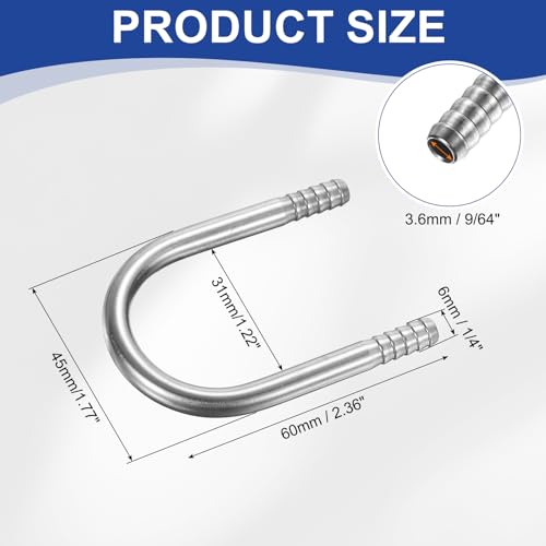 PATIKIL 1/4" (6mm) x 1/4" (6mm) Hose Barb Fittings, 1 Pcs 304 Stainless Steel U Shaped Joint Connector Barbed Fitting Metal Splicer Mender for Fuel Air Liquid Gas Water Pipes, Silver - size: 1/4" (6mm)