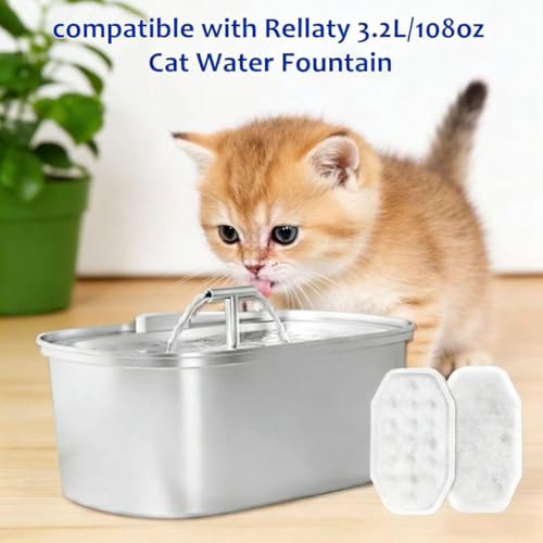 12Pack Cat Water Fountain Filters with 12 Pack Pre-Filter Sponges for 3.2L/108oz Stainless Steel Pet Water Fountain with Water Level Window