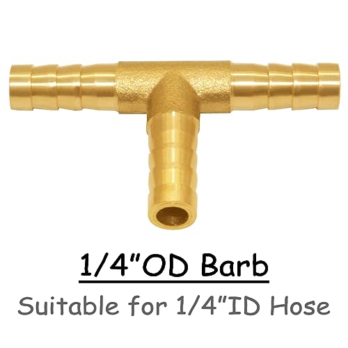 Uenede 3PCS Solid Brass 1/4"OD Barb Tee Splicer Mender Hose Barb Fitting 3-Way Union Intersection for Water/Oil/Gas - size: 1/4" Barb, style: Tee (3 Way)