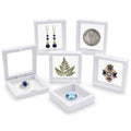 6 Pack 3D Floating Display Case, Freestanding Clear Suspension Frame and Jewelry Holder for Challenge Coins, Enamel Pins, Rocks, Rings and Plant Specimens - color: White, size: 2.7*2.7*0.8
